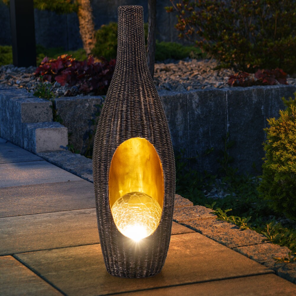 LED Solarleuchte, Rattan Design, Glas Kugel, gold, H 45,5 cm