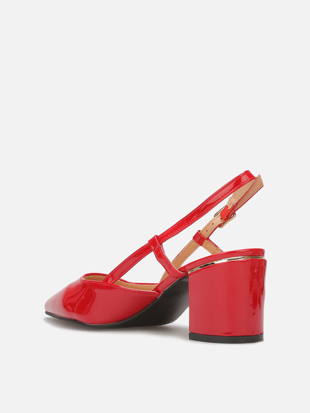 Escarpins slingback vernis à détails dorés- Rouge