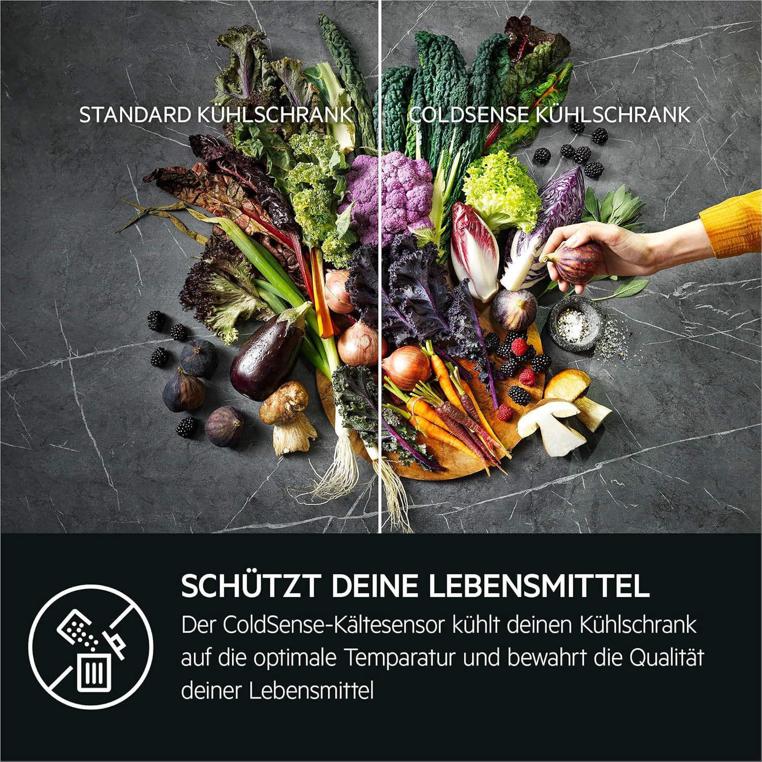 AEG Einbau-Kühl-Gefrier-Kombination 145cm, Serie 5000 ColdSense: schnelle Temperatur-Wiederherstellung, Kühlen 160L, Gefrieren 57L, LowFrost, LED-Display, Schnell-Gefrieren, Schlepptür, TSC5S142ES