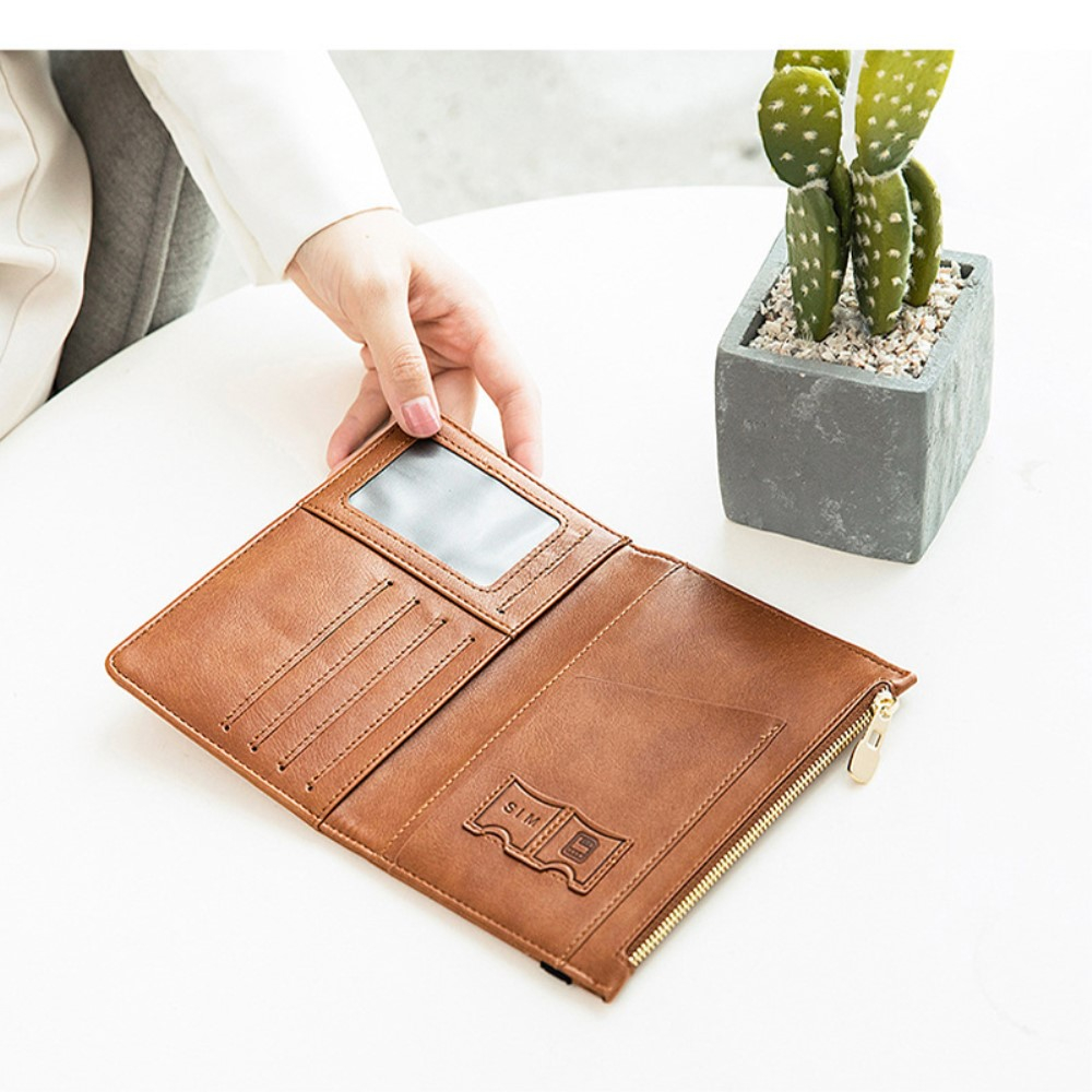 Reisepass Leder Schutzhülle Passport Etui mit Visitenkarten- / SIM Karten- / Geldfach   Reissverschluss (RFID Schutz) - Hellbraun