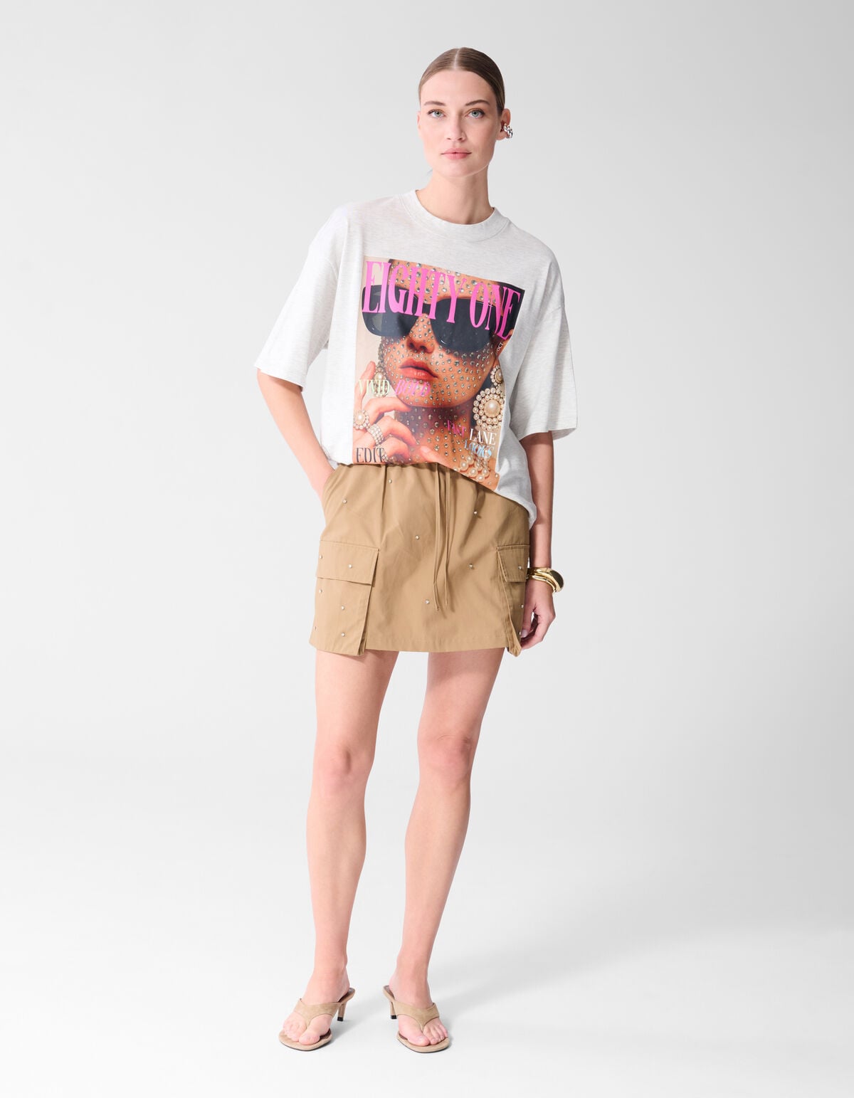 Oversized Magazine Artwork T-shirt Lichtgrijs