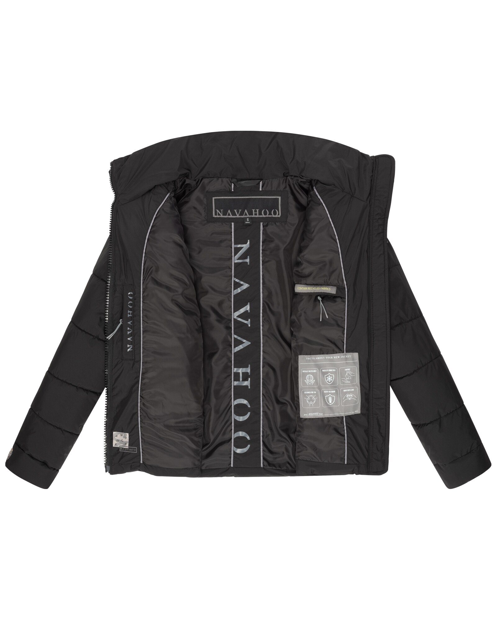 NAVAHOO Damen Winter Jacke Recyceltes Kurz Winterjacke gefütterter Steh Kragen Luftzauber