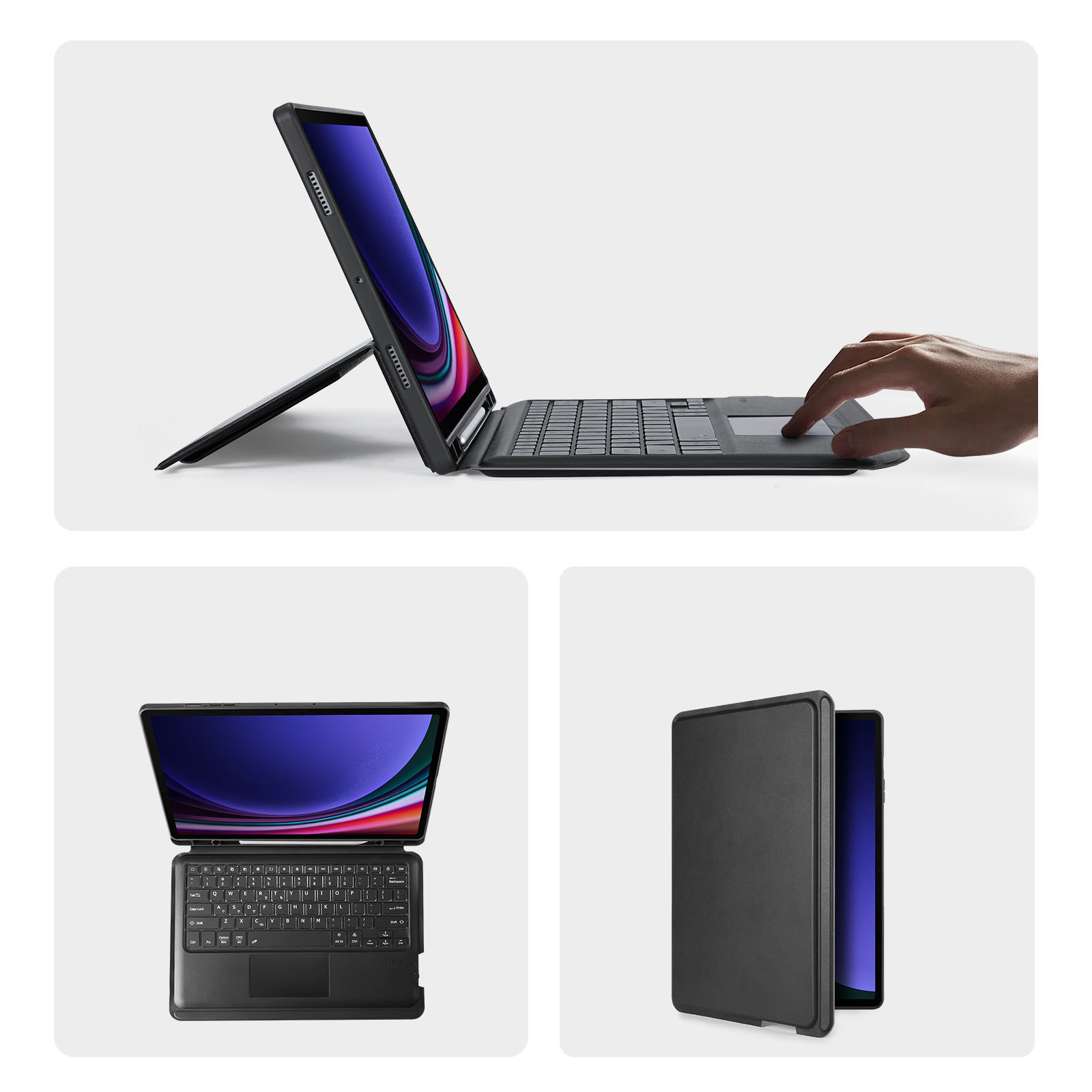 2in1 Samsung Galaxy Tab S9  Plus Leder Tasche Magnetische Bluetooth Tastatur   S-Pen Halterung (QWERTY) - Schwarz