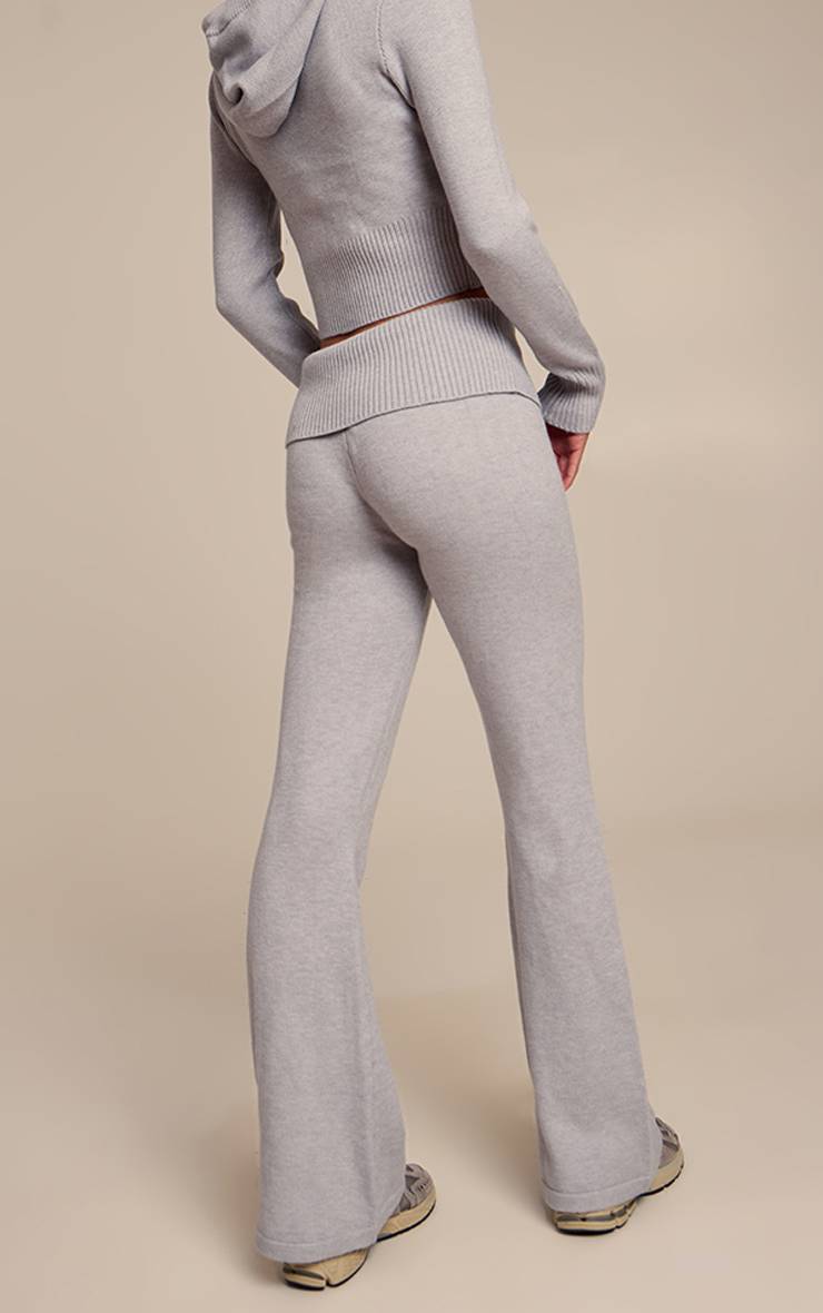 Gris Clair Pantalon Évasé En Maille Avec Taille Repliable Douce