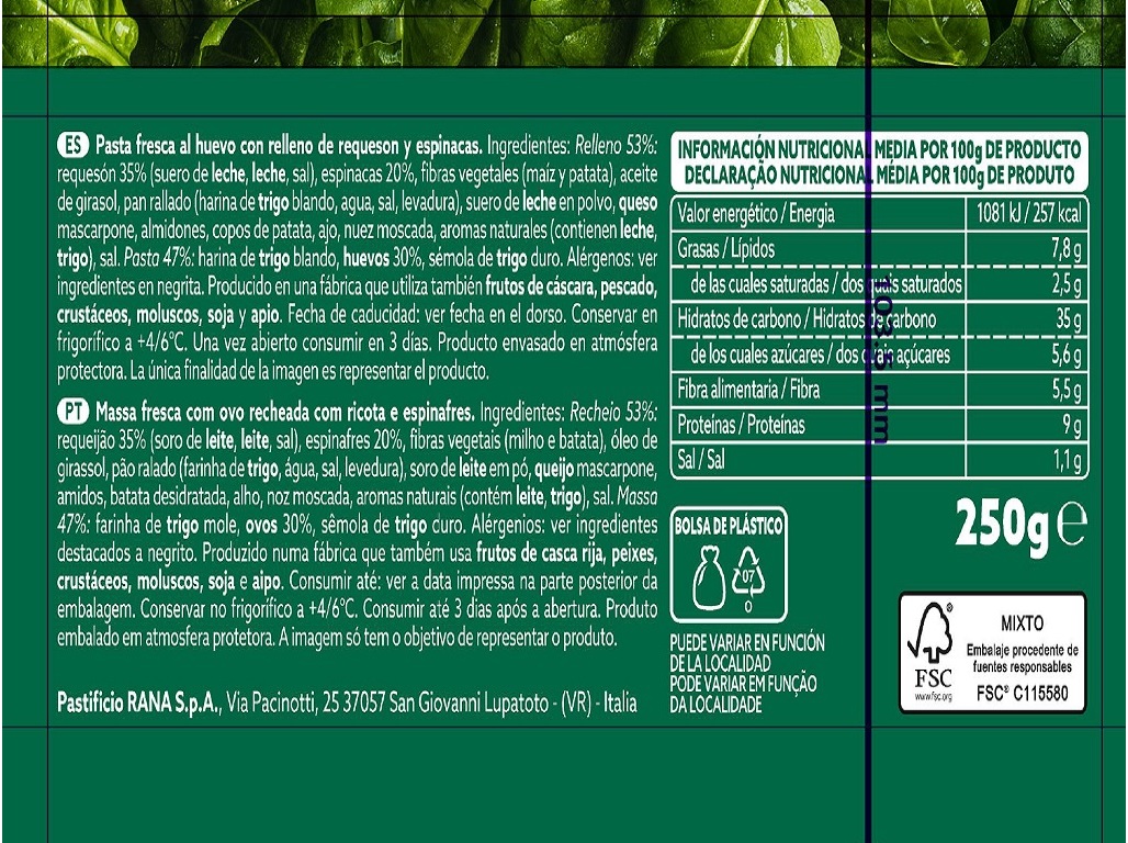 LASANHA DE RICOTA E ESPINAFRES GIOVANNI RANA 350G