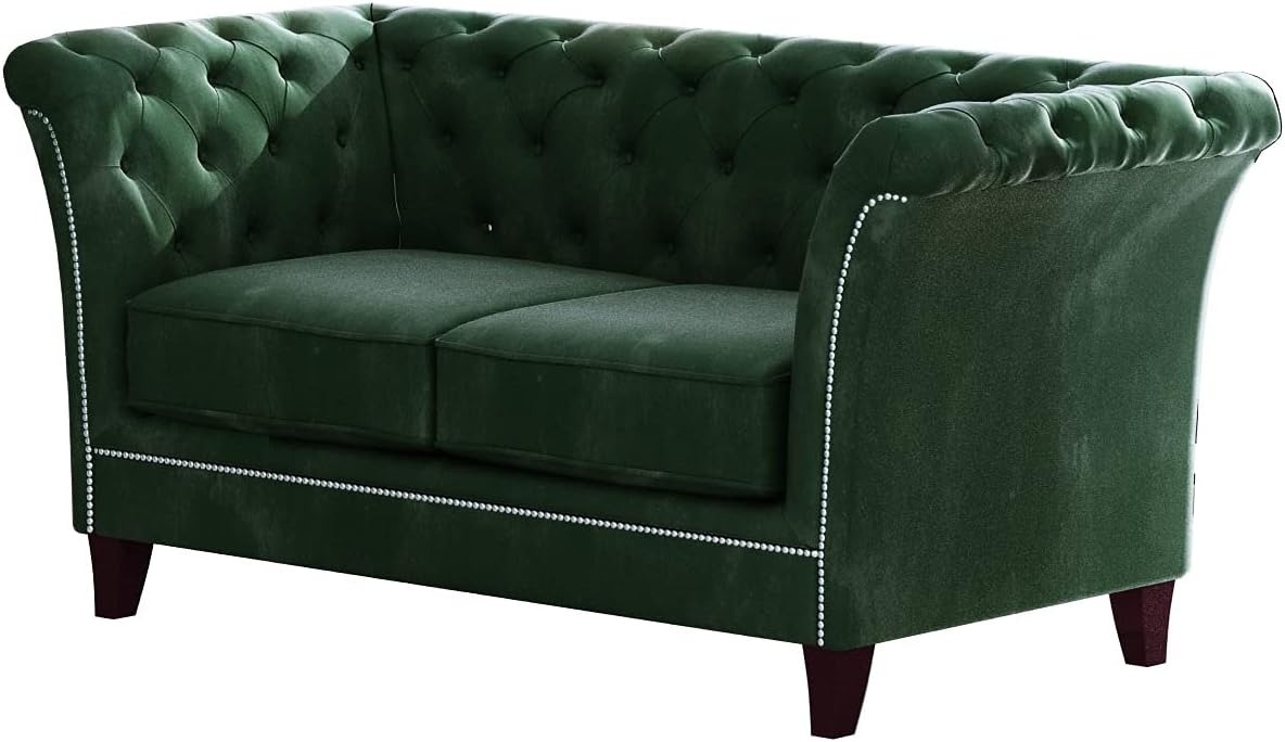 Noah Sofa 2-Sitzer Chesterfield-Sofa für Wohnzimmer Lounge Couch mit Holzfüßen Möbel Freistehende Polster Sofas & Couches Couchgarnitur Flaschengrün 175 x 82 x 75 cm