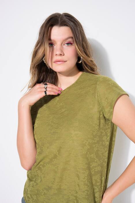 T-Shirt, Classic Shape, Jacquard-Jersey mit Muster, moselgrün