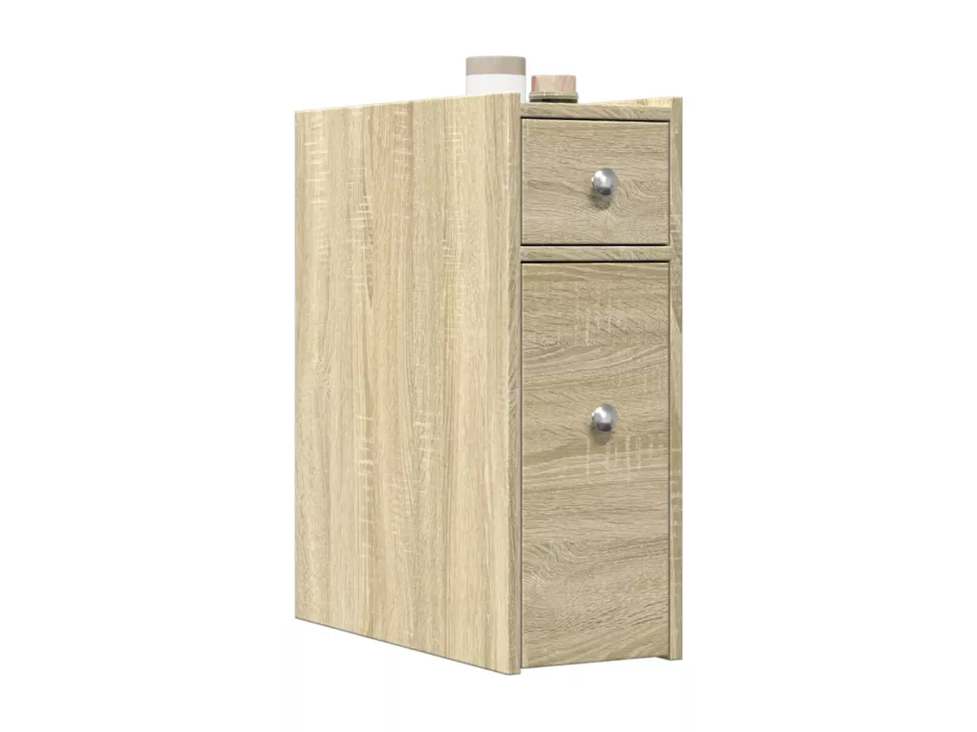 Armoire de salle de bain étroite avec roulettes chêne sonoma