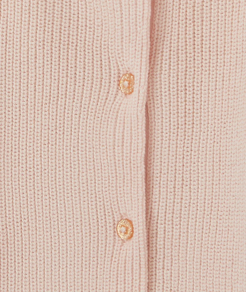 CARDIGAN BÉBÉ FILLE EN COTON ROSE ET BOUTONS PAILLETÉS