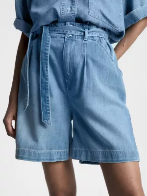Shorts Paperbag de cintura alta e pernas flare