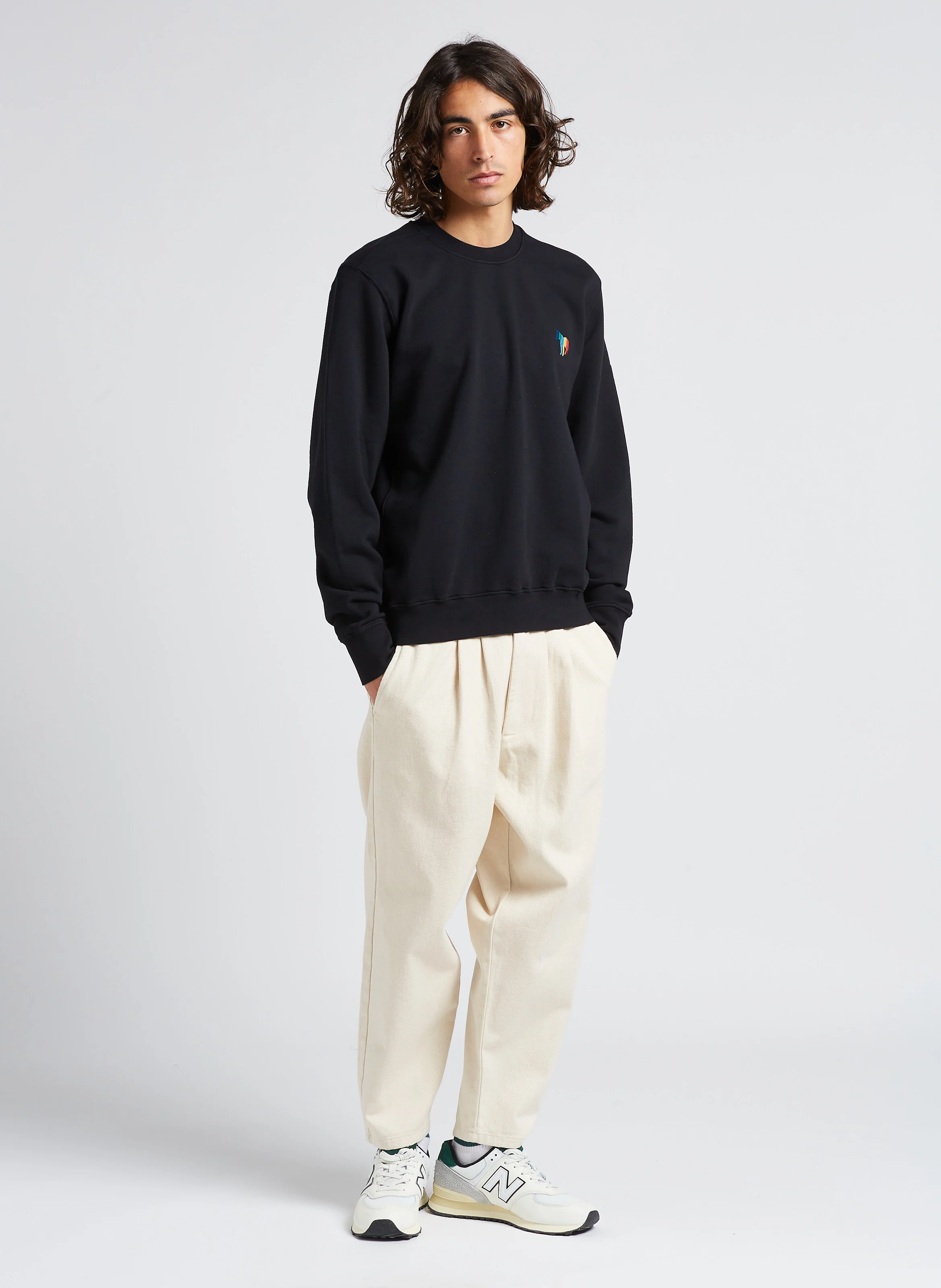 Sweat col rond brodé en coton | Noir