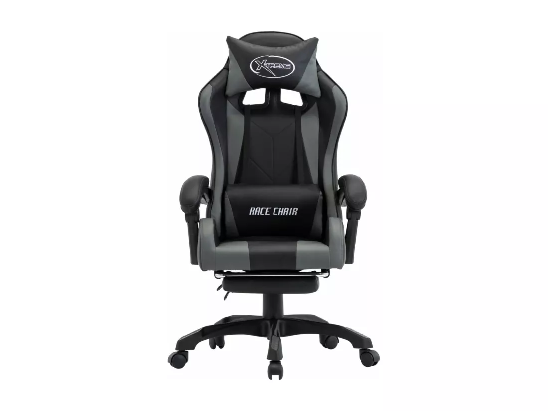 Fauteuil de jeux vidéo avec repose-pied Gris et noir Similicuir