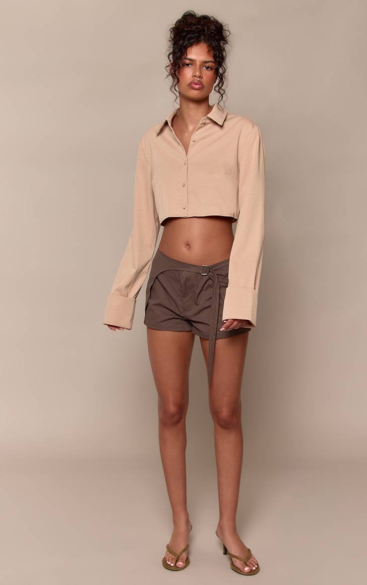 Dark Charcoal Jupe-short En Coton Avec Détail De Bordure Enveloppante
