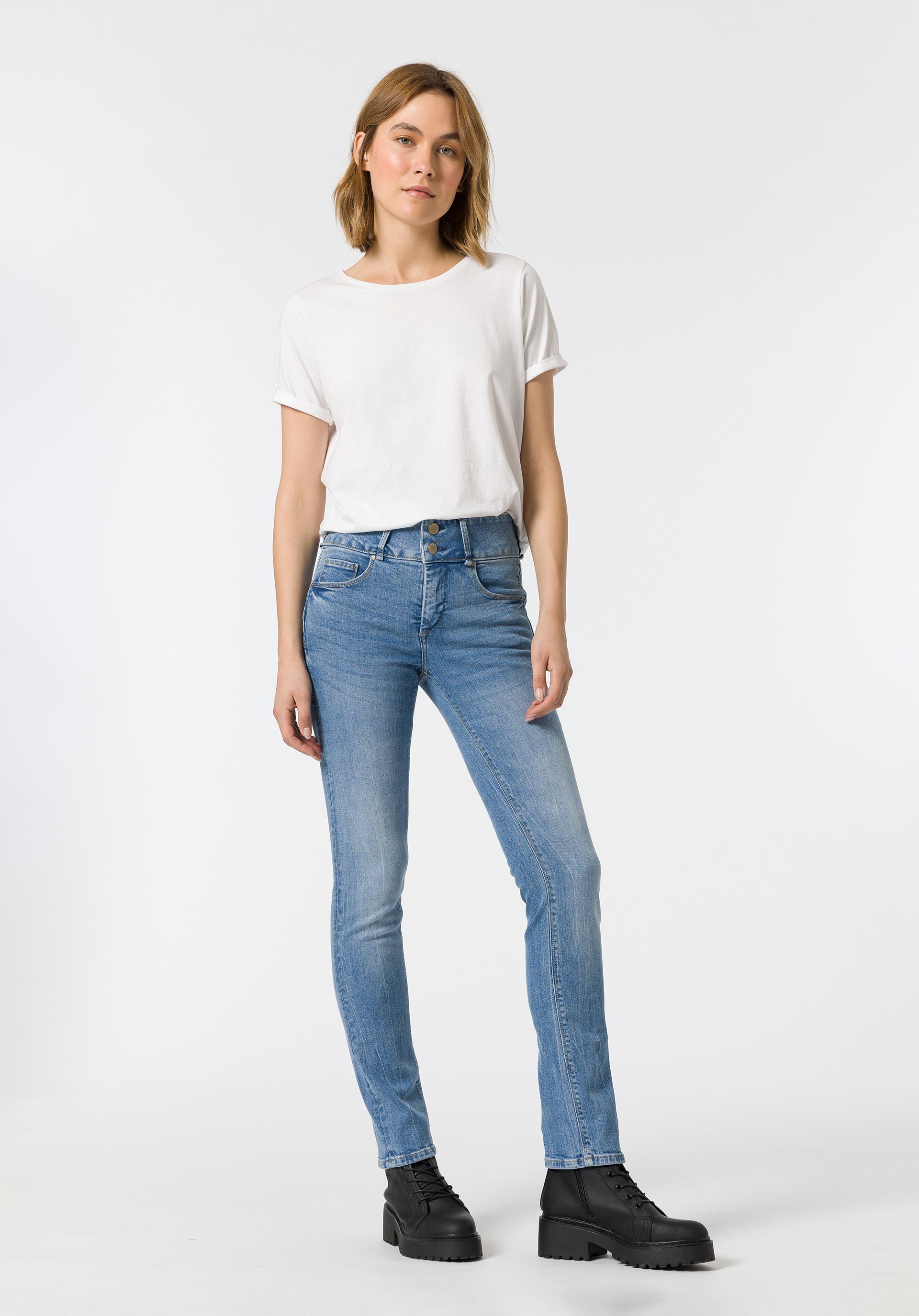 Jeans Double-up Slim de Cintura Alta