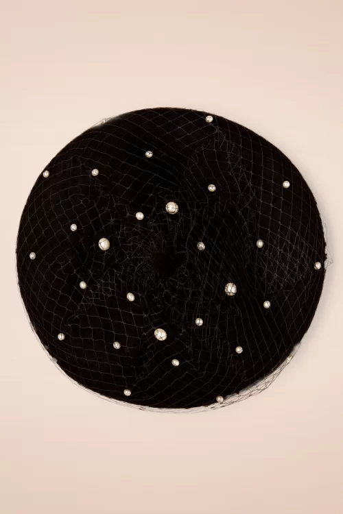 Banned Retro Maggie Pearl baret in zwart