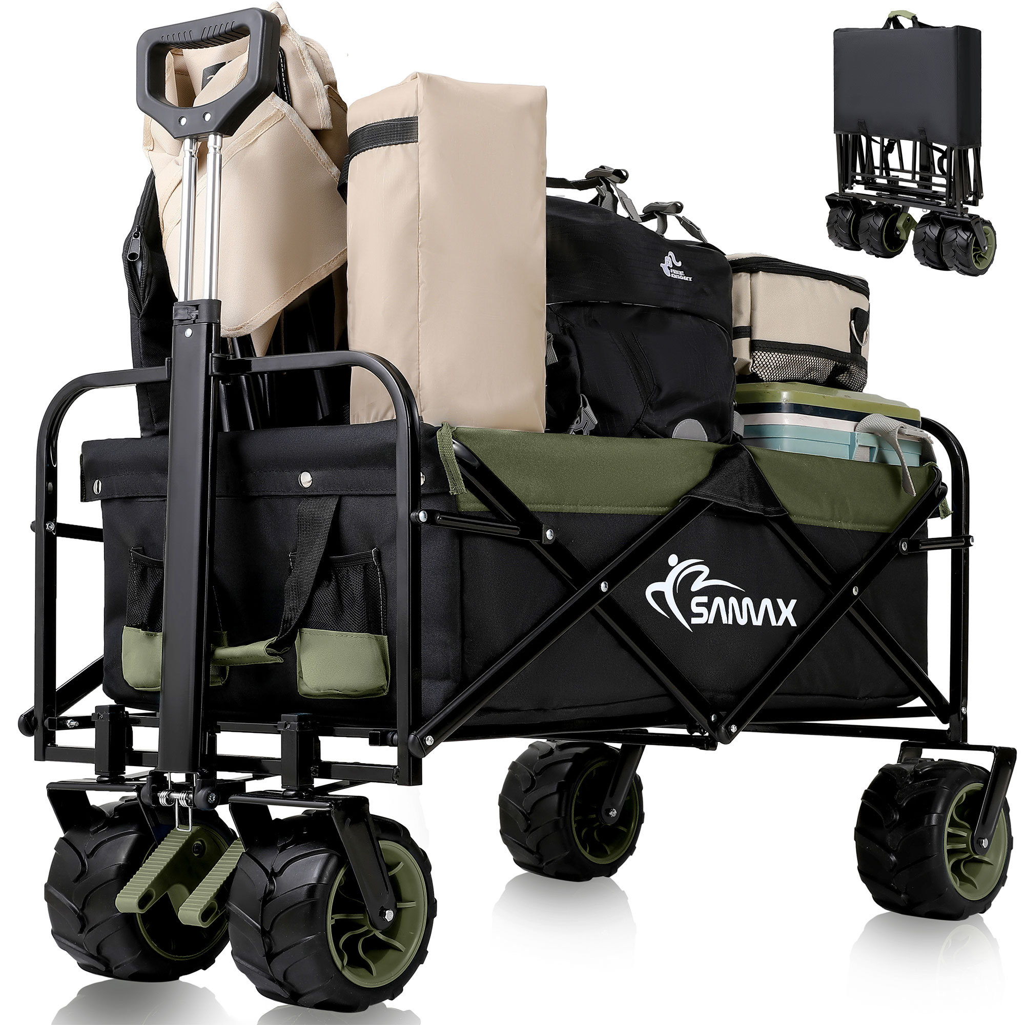 SAMAX Faltbarer Bollerwagen Offroad Camping Edition bis 200 kg - Schwarz / Matcha Grün