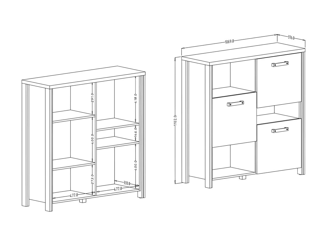 Bahut WINDSOR 110 cm - Chêne foncé et gris anthracite - 3 portes, 3 niches - 107 x 110.2 x 37.6 cm