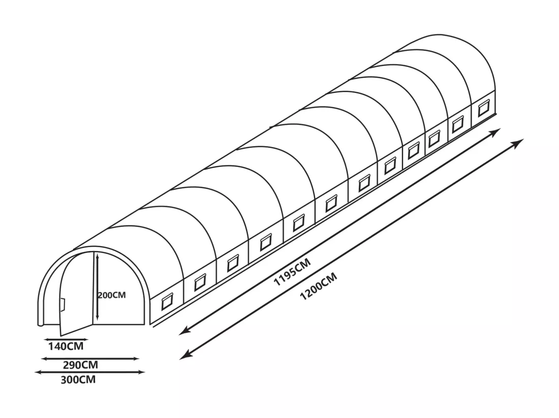 Serre tunnel avec structure en acier galvanisé et porte 36 m² - L300 x l1200 x H200 cm - Blanc - ALOCASIA
