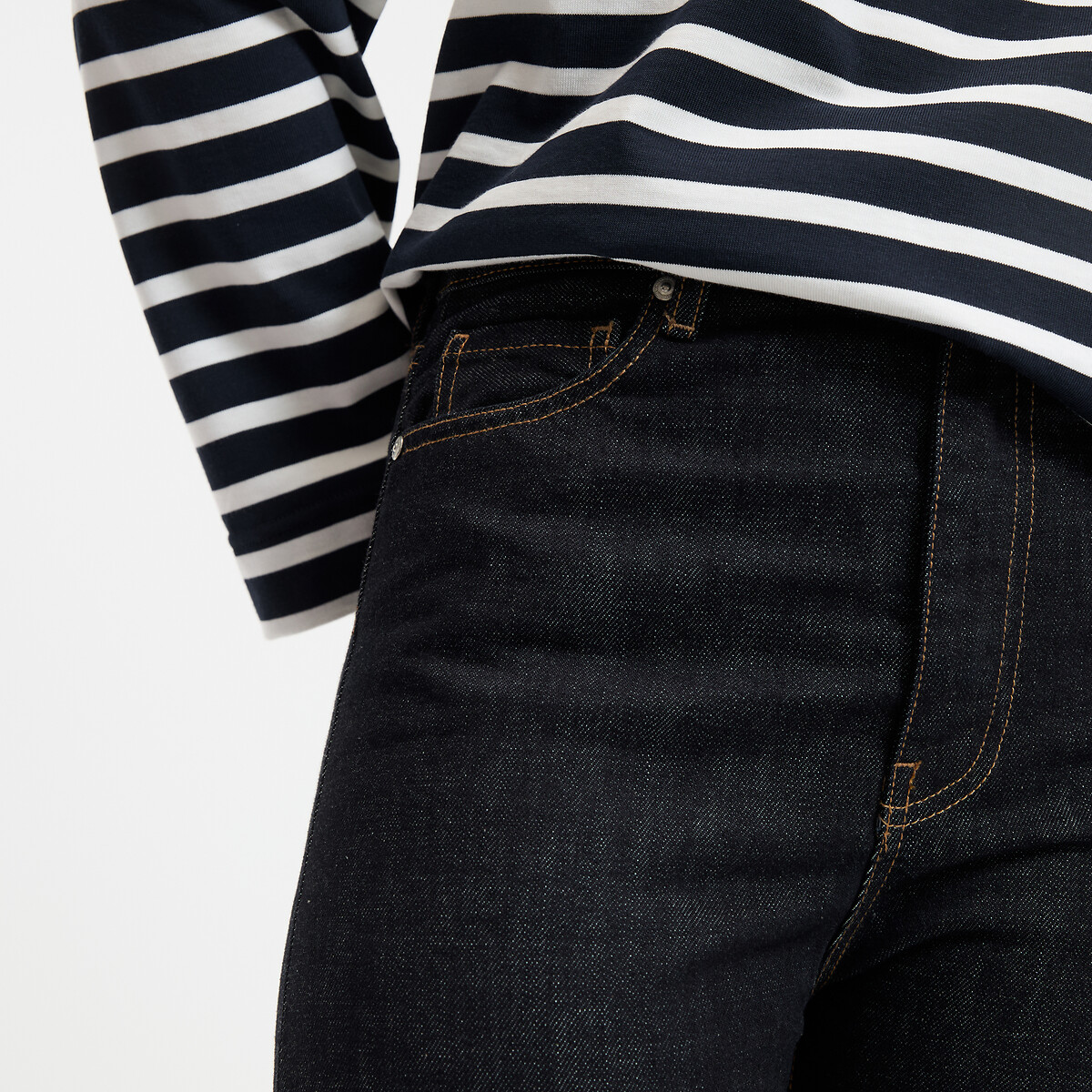 COLEÇÃO LA REDOUTE<br>Calça jeans reta com ourela, tamanho padrão, 5 bolsos