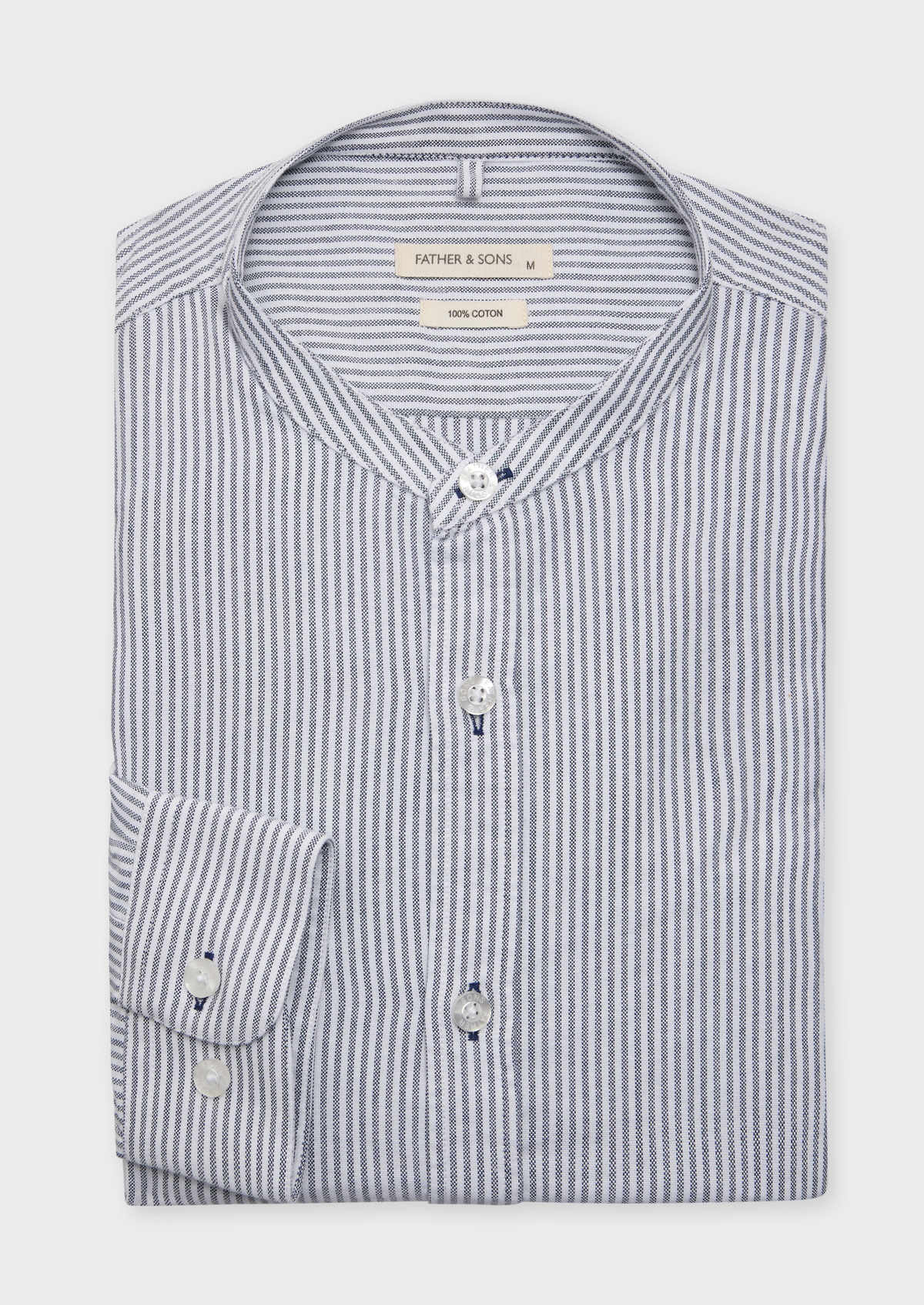 Chemise sport Slim en pinpoint de coton blanc à rayures bleu jeans à col officier
