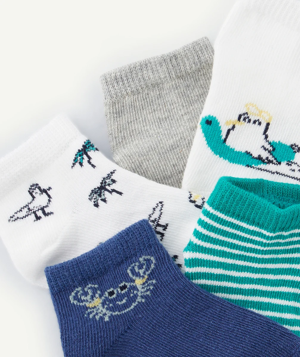 LOT DE 5 CHAUSSETTES POUR BÉBÉ GARÇON UNIES ET IMPRIMÉES