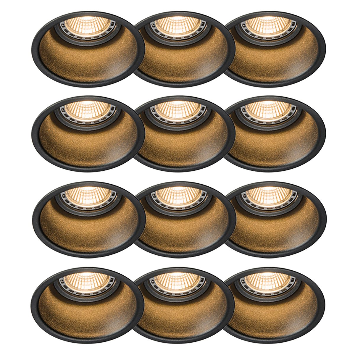 Set van 12 moderne inbouwspots zwart - Dept