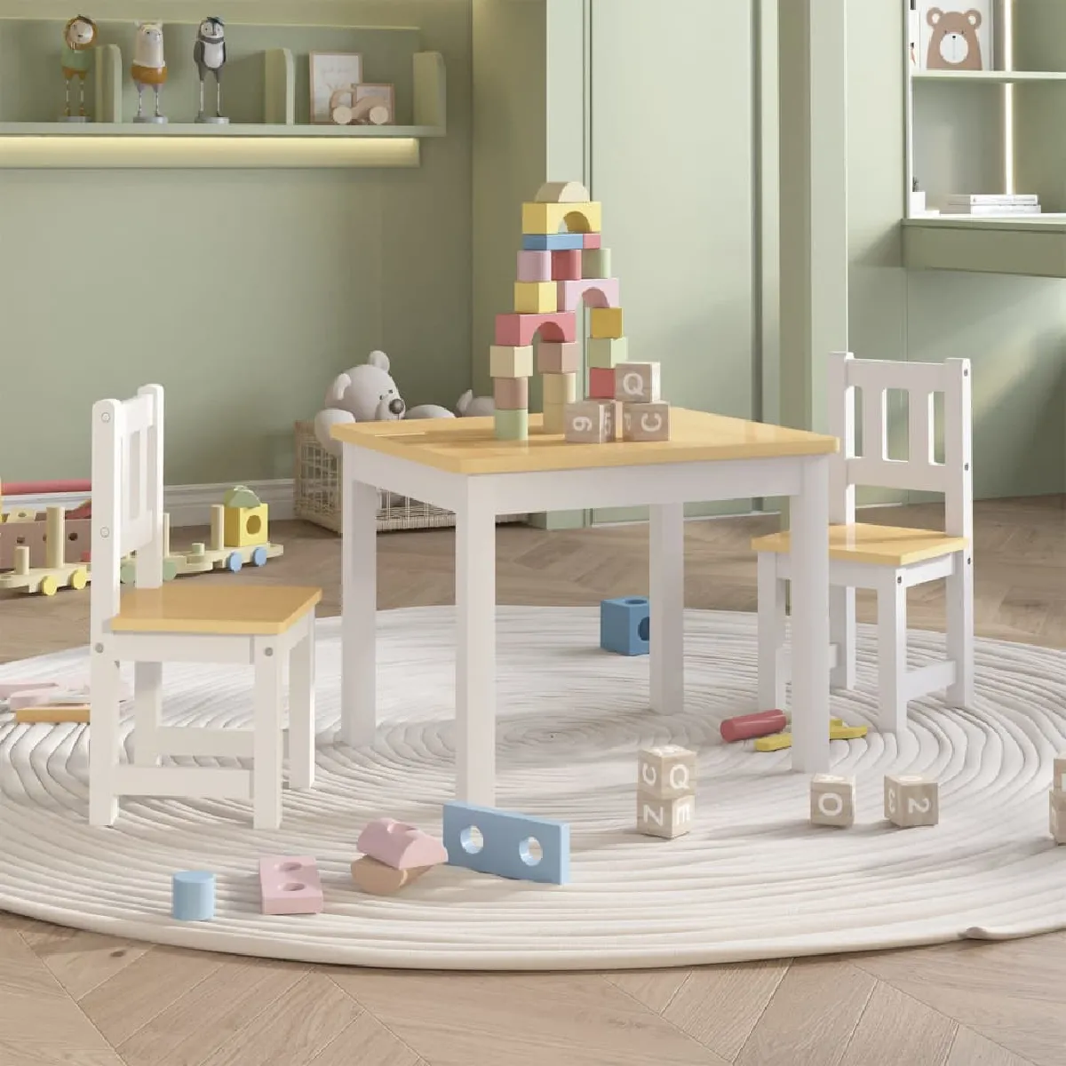 Vidaxl Ensemble table/chaises enfants 3 pcs - Blanc/Beige