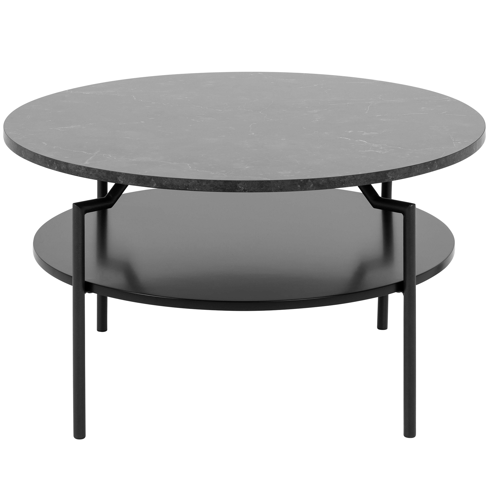 Couchtisch GOLDINGTON - schwarz - Marmoroptik - Ablage - Ø 80 cm
