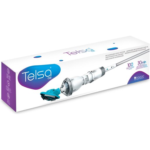 Limpador de piscina manual Kokido Tesla 2 - Cabeça giratória com bateria recarregável e suporte.