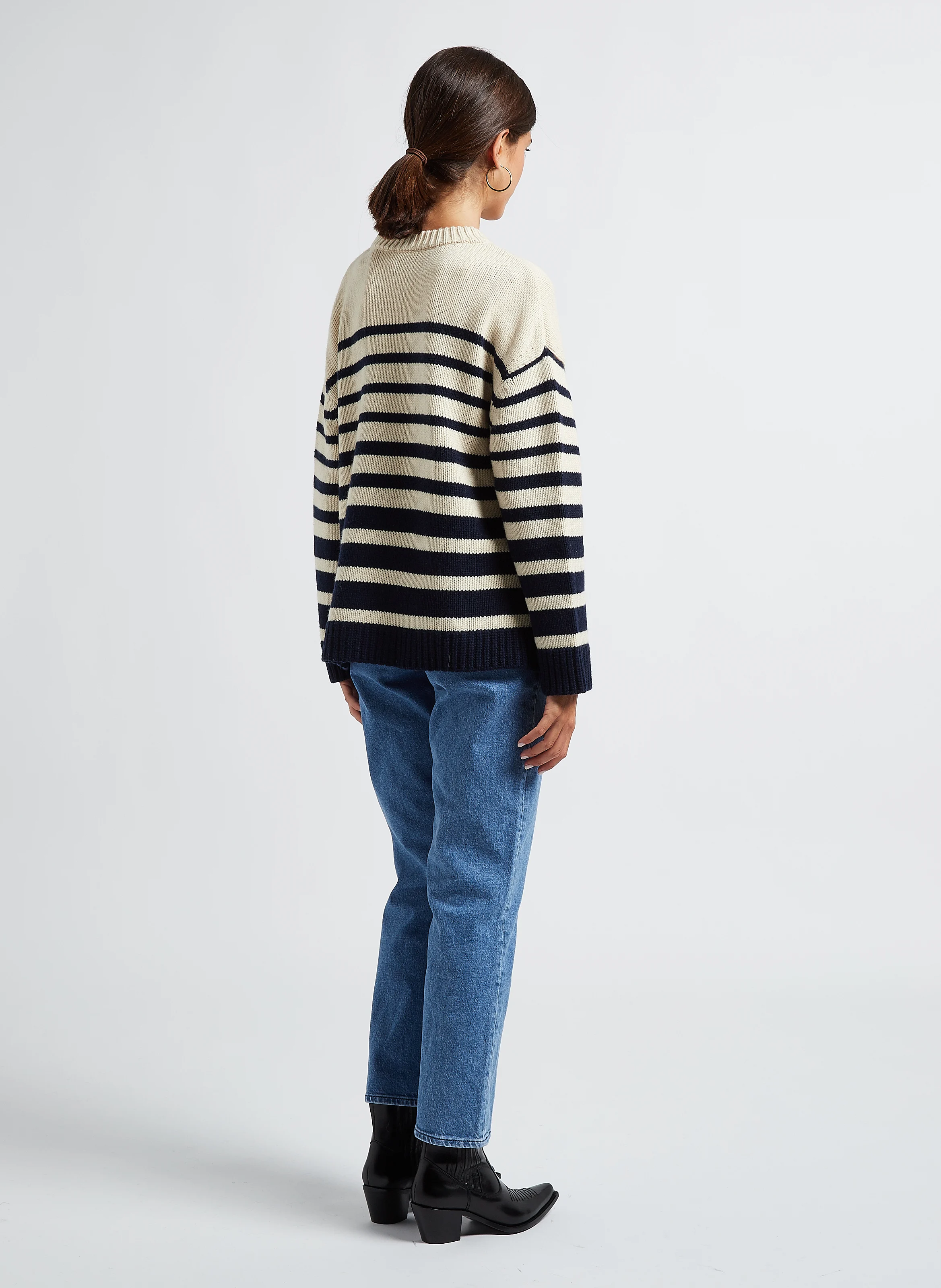 PULL POPEYE - Pull col rond rayé en laine mélangée | Blanc