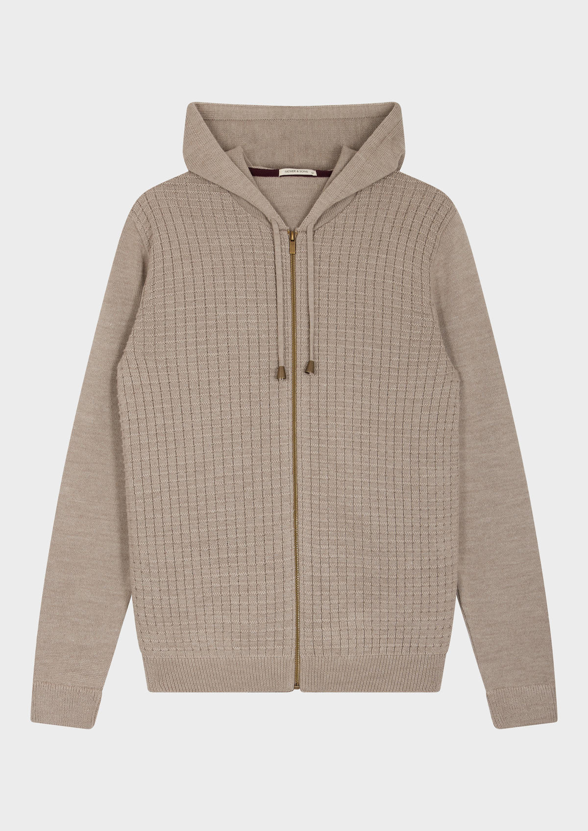 Gilet à capuche zippé en laine Mérinos mélangée unie beige