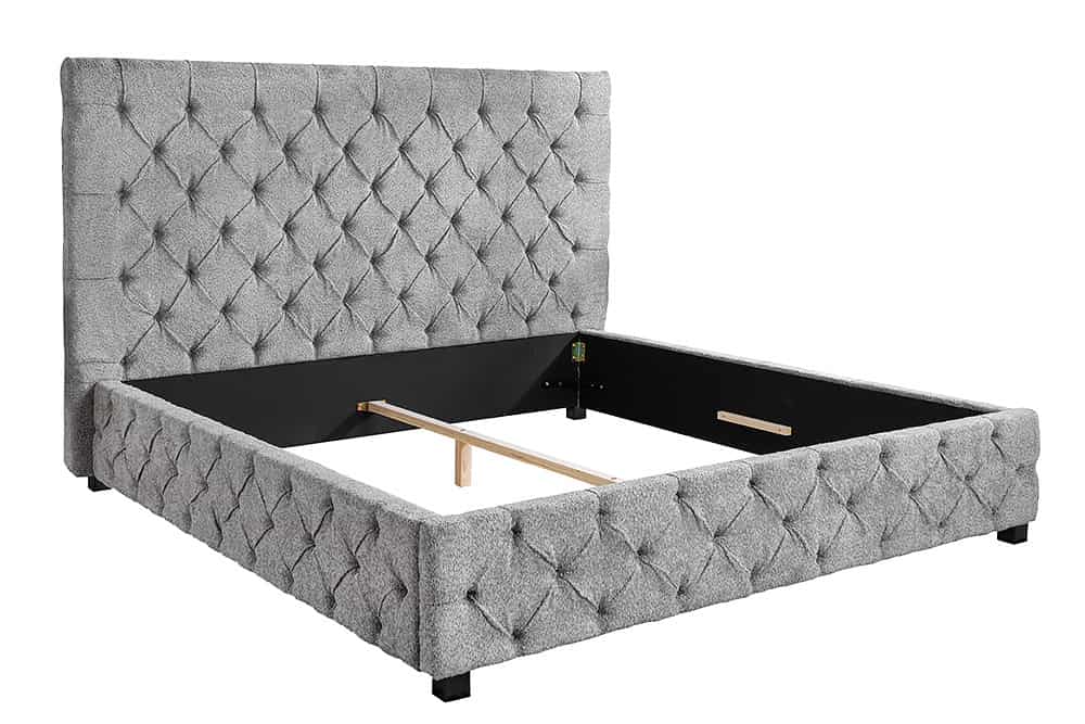 Design Boxbett PARIS 180x200 cm grau Bouclé Chesterfield