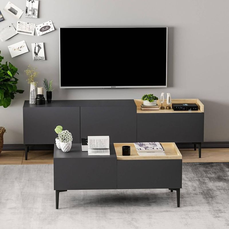 Kalune Design - TV-meubel met Salontafel - Antraciet - Woonkamersets