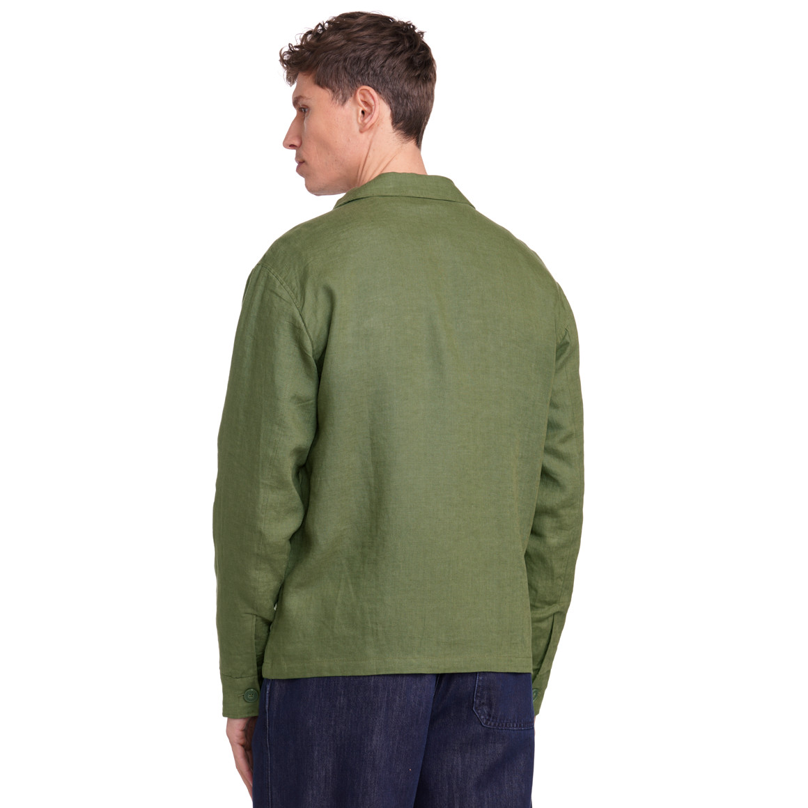 Jonas Nielsen Herren Leinen-Overshirt in Hemd-Optik dunkelgrün