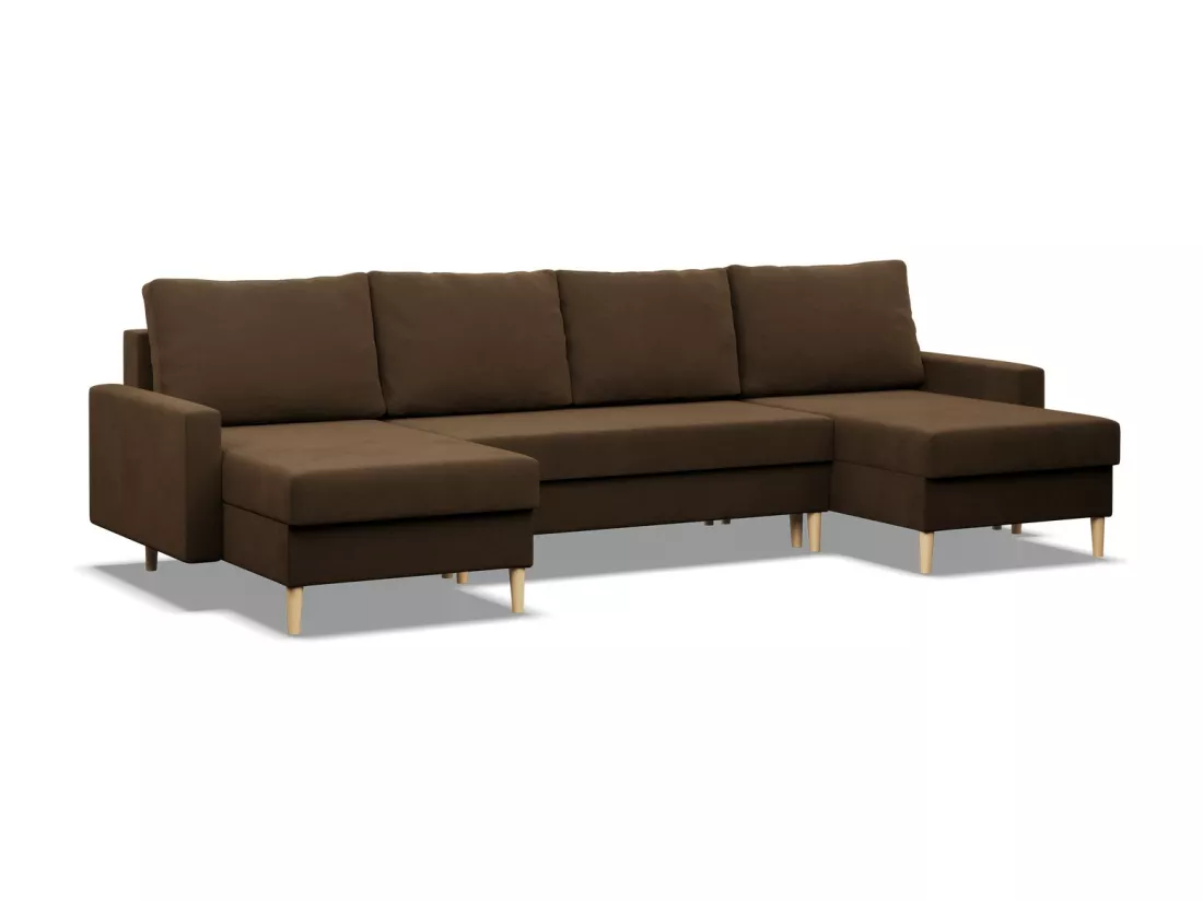 Canapé d'angle en U avec fonction sommeil, Coussin réversible, Bonell, Brun