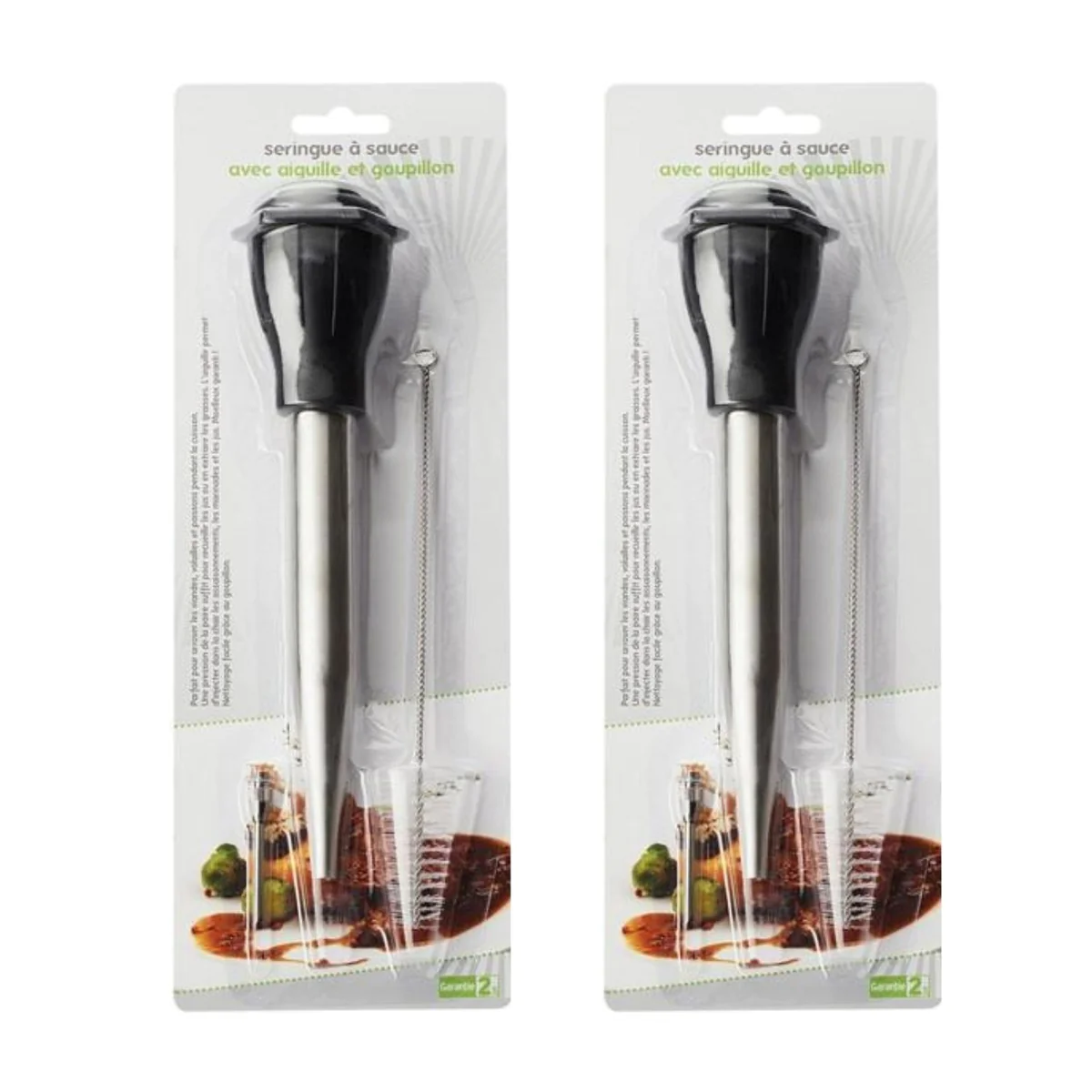 2 seringues à sauce en inox avec aiguille et goupillon Chevalier diffu