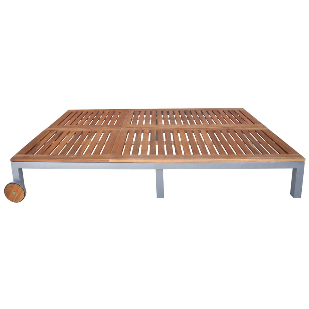 Transat chaise longue bain de soleil lit de jardin terrasse meuble d'extérieur 2 places avec coussin acacia solide et acier 0