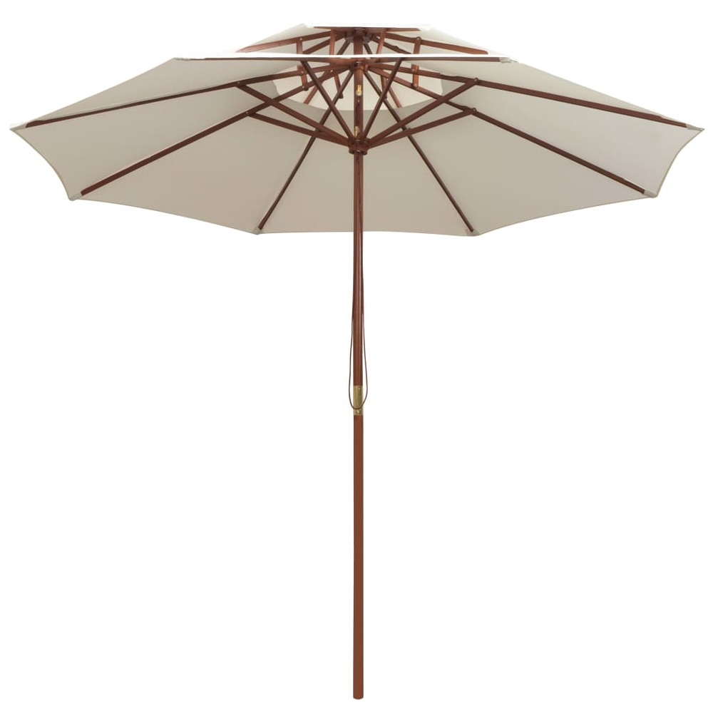 Parasol mobilier de jardin terrasse 270 x 270 cm poteau en bois blanc crème