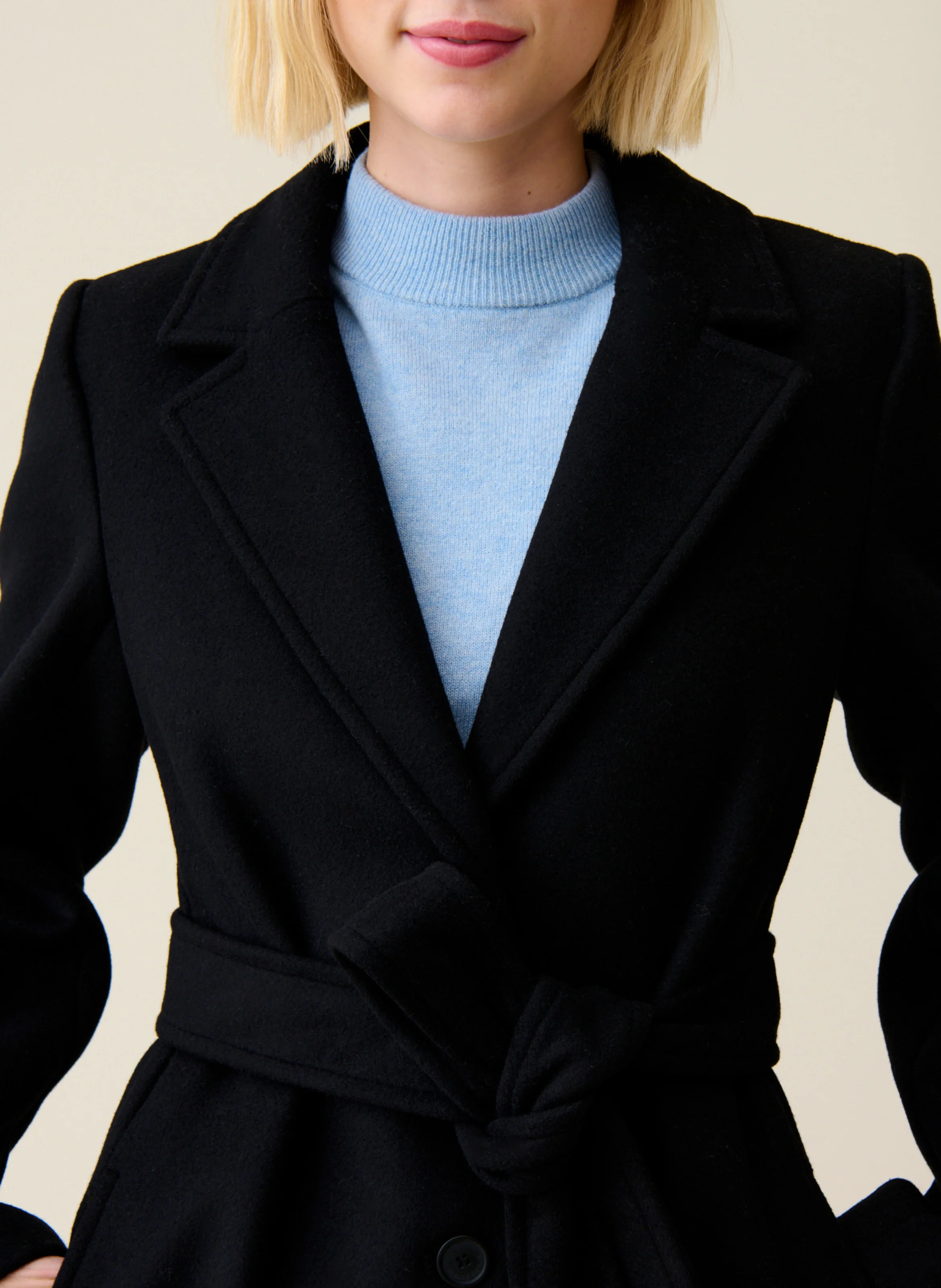 Manteau long en laine mélangée | Noir