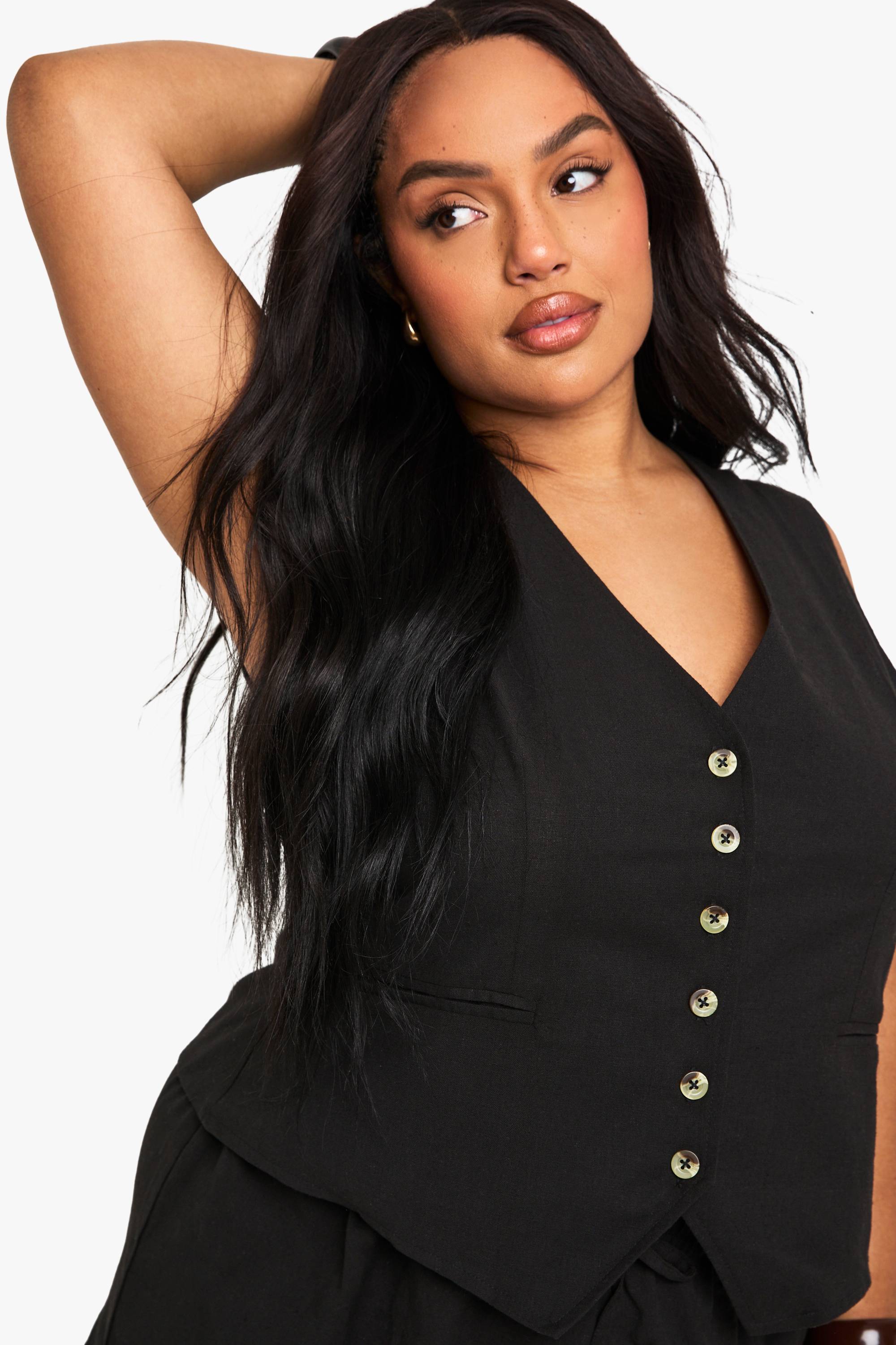 boohoo Ensemble pour grandes tailles : gilet et short effet lin
