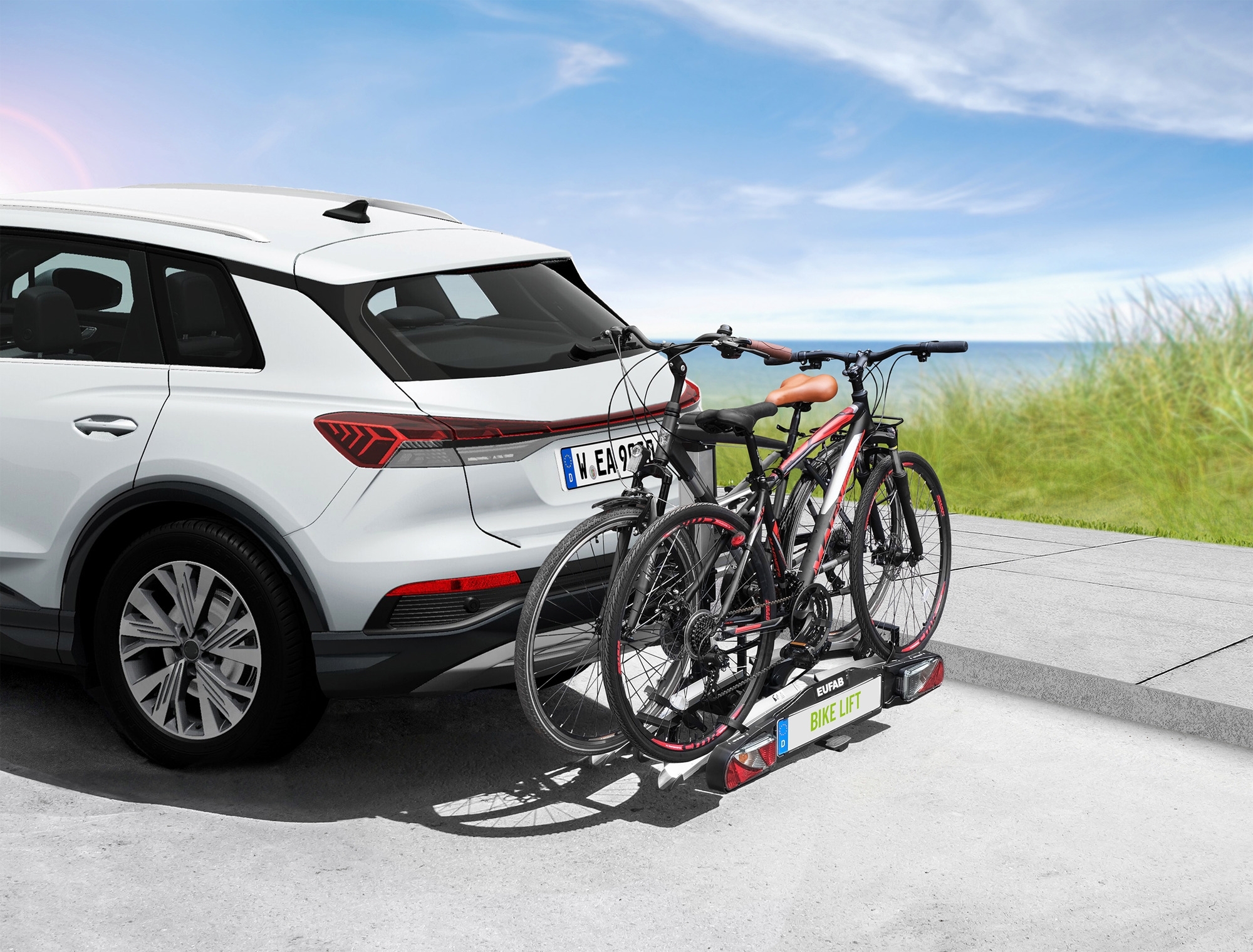 Eufab Bike Lift Fahrradträger für 2 Fahrräder auf der Anhängerkupplung schwarz, E-Bike geeignet