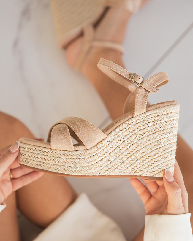 Sandale femme compensée beige daim - Charlie
