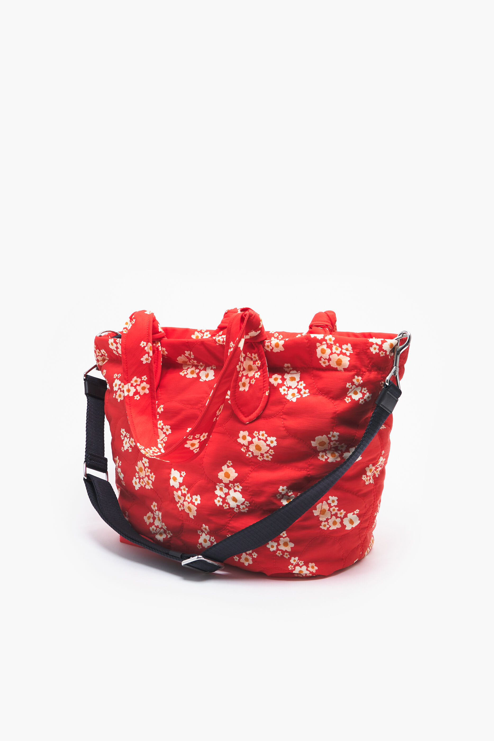 Sacola de compras tamanho XL em nylon acrílico com estampa de flores vermelhas