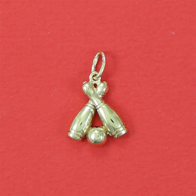 Pendentif deux quilles de bowling et boule de bowling - Plaqué or