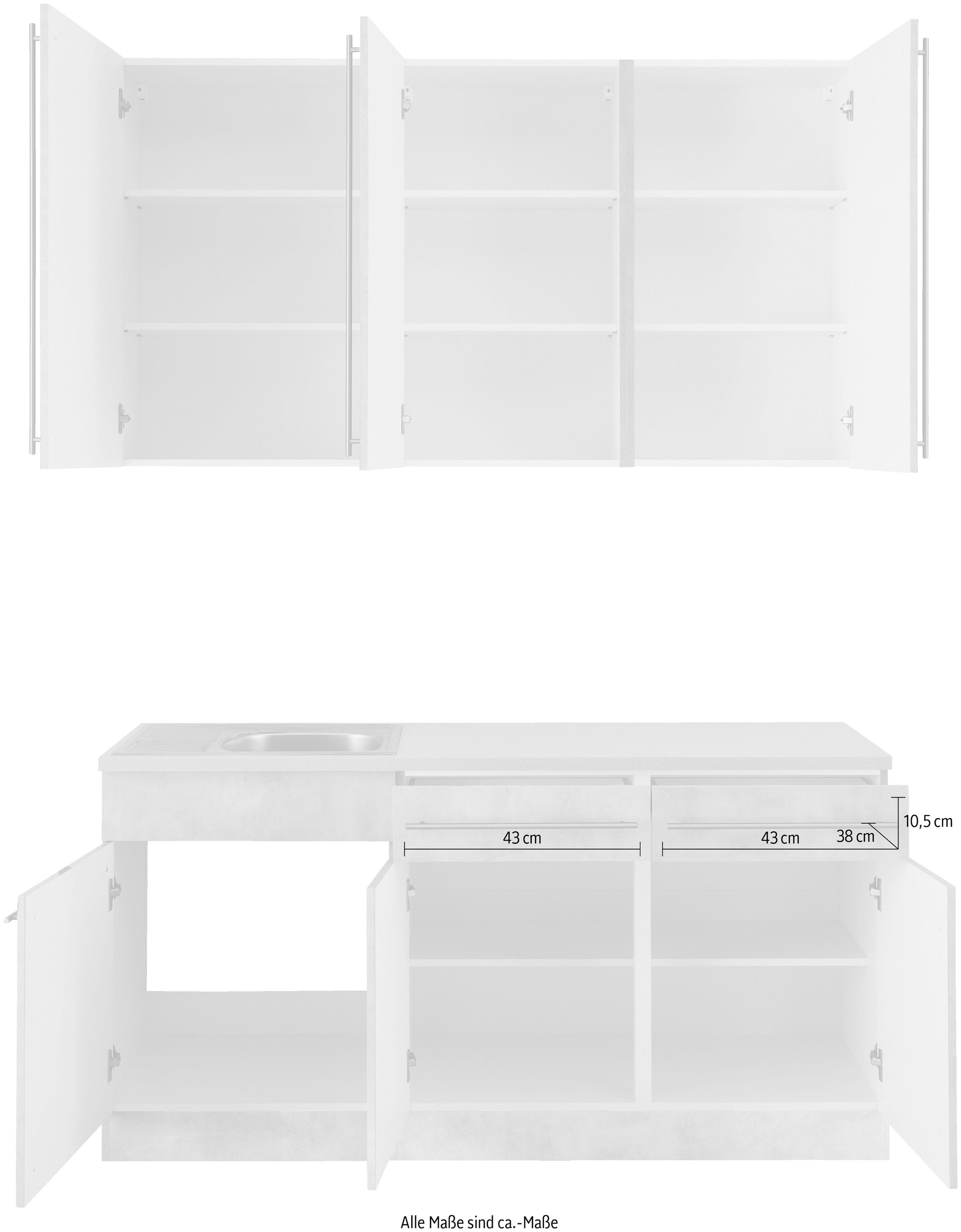 wiho Küchen Pantryküche »Chicago« ohne E-Geräte, Breite 160 cm