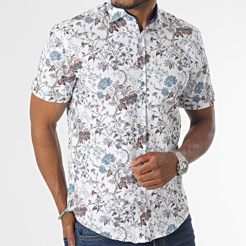 Chemise Manches Longues Blanc Bleu Floral