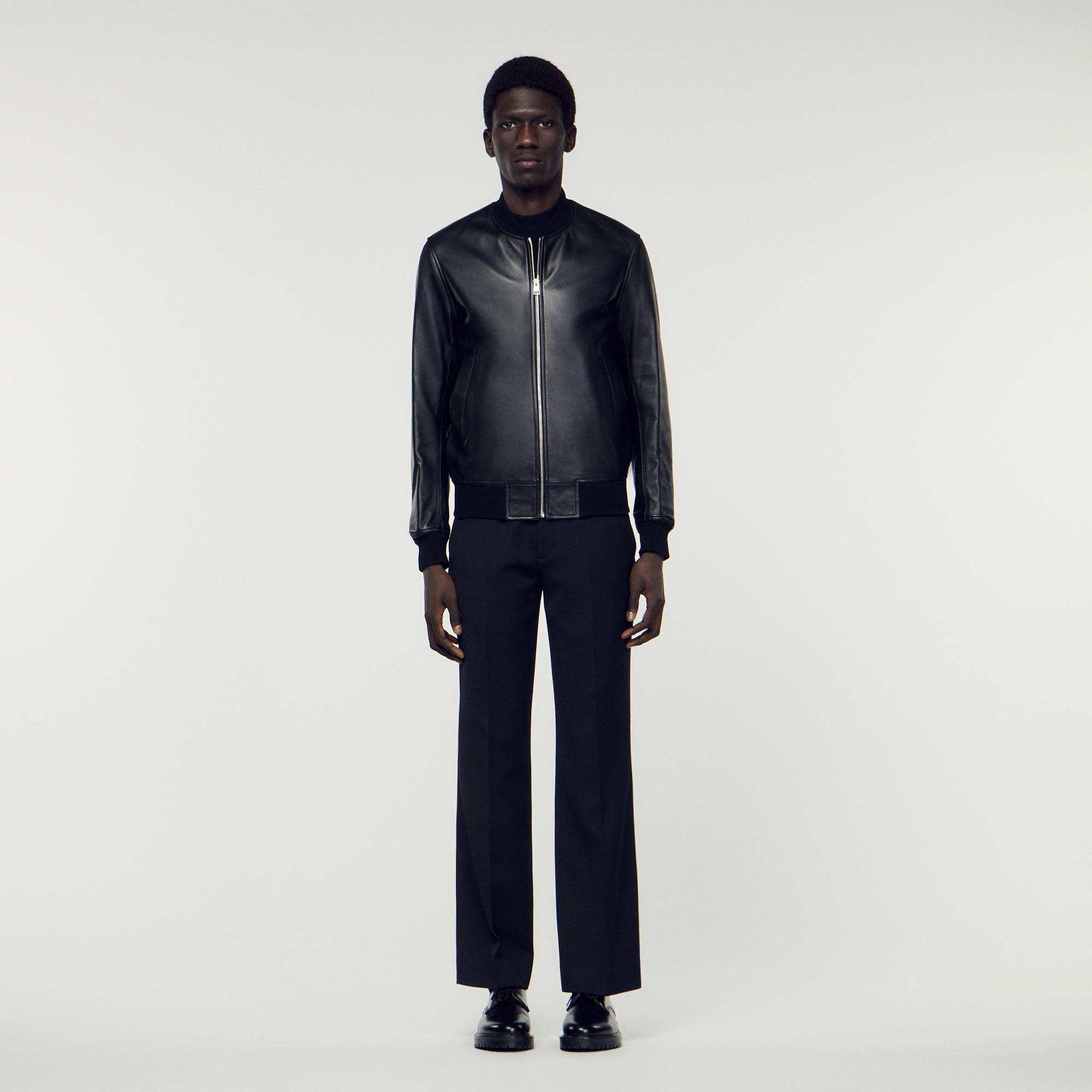Blouson teddy en cuir lisse
