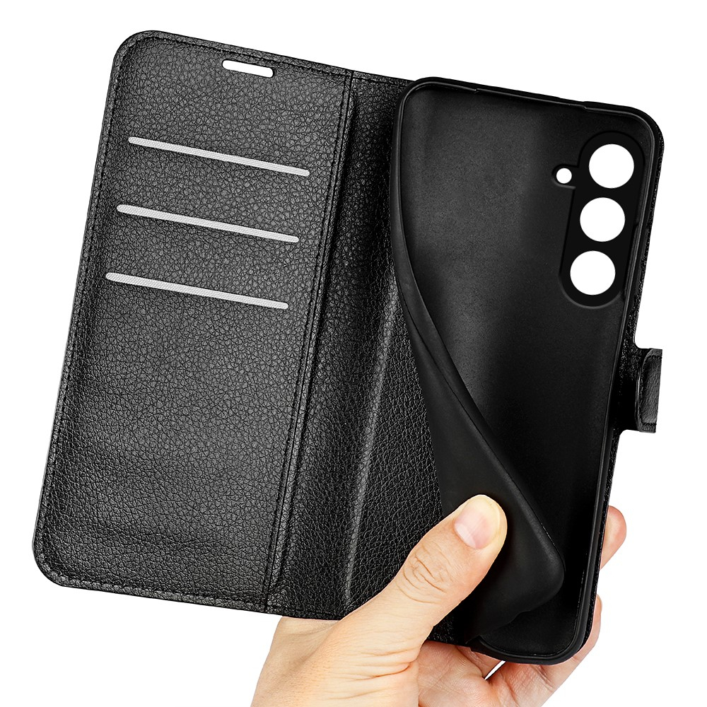 Samsung Galaxy S23 FE Leder Tasche Flip Cover Litchi Look - Schwarz
