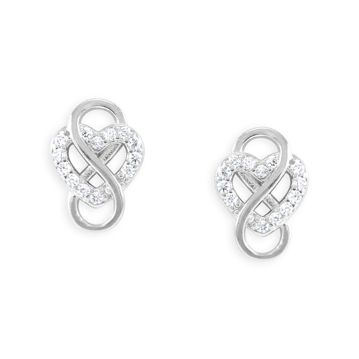 Boucles d'oreilles coeur et infini en argent 925 rhodié avec oxydes de zirconium