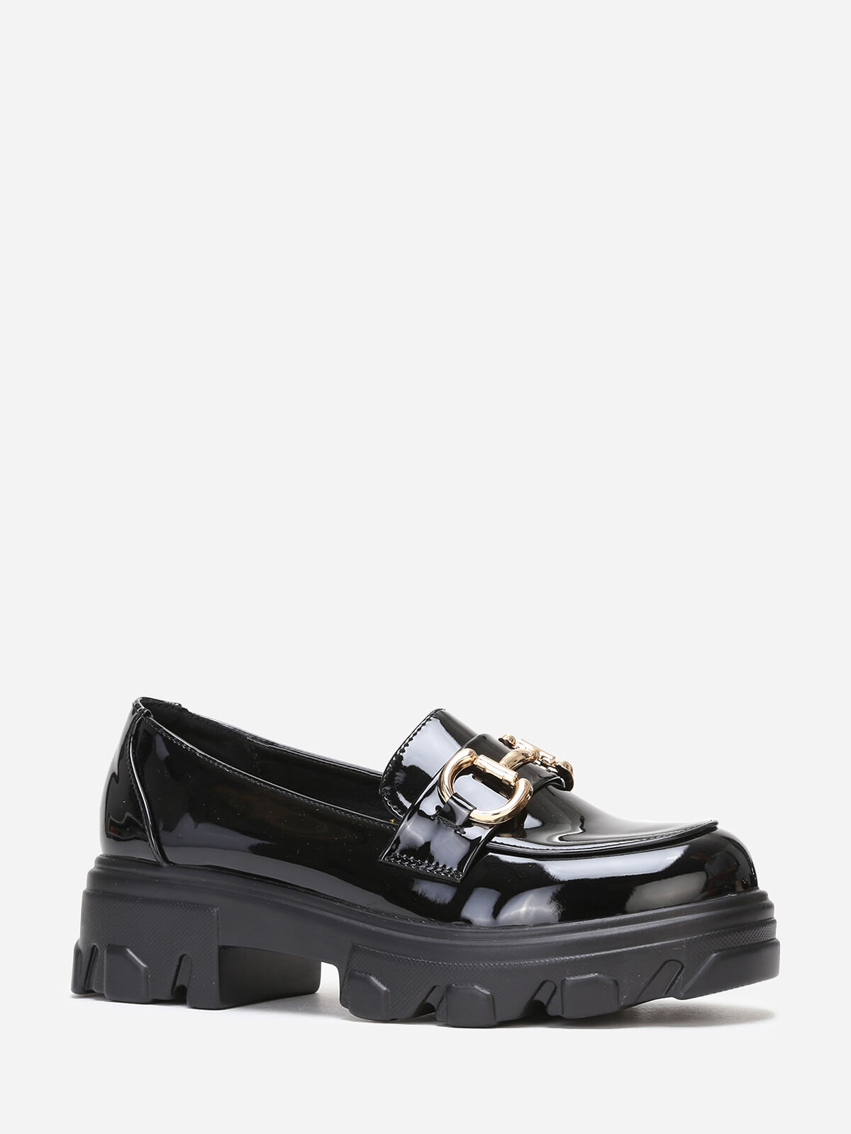 Mocassins vernis crantés à bride- Noir